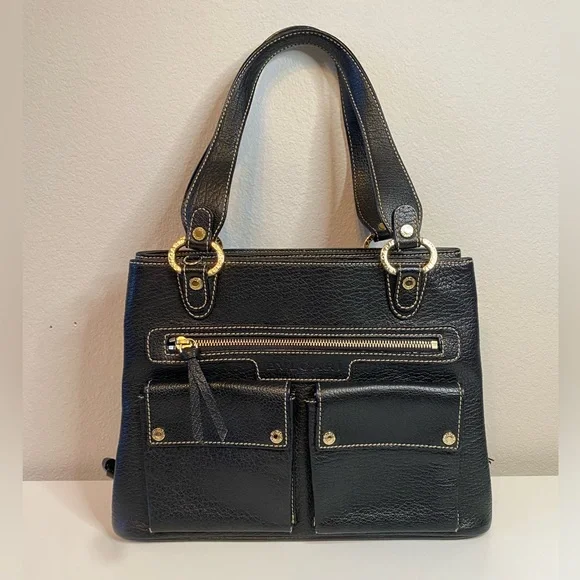 BVLGARI | Bags | Bvlgari Becky Black Leather Handbag W Front 